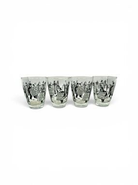 Vintage Libbey Glass Company “Sandwich Man" set Four Cocktail Recipe Glasses